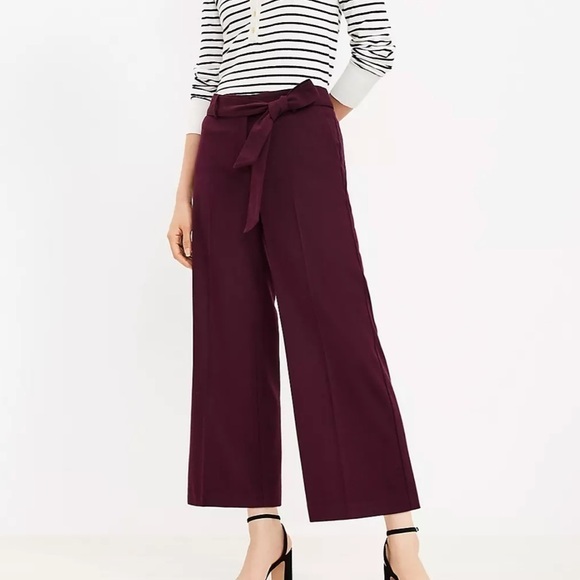Loft Outlet Trousers Wide Leg Waist Tie Belted High Waisted Solid Casual Pants - Picture 2 of 15